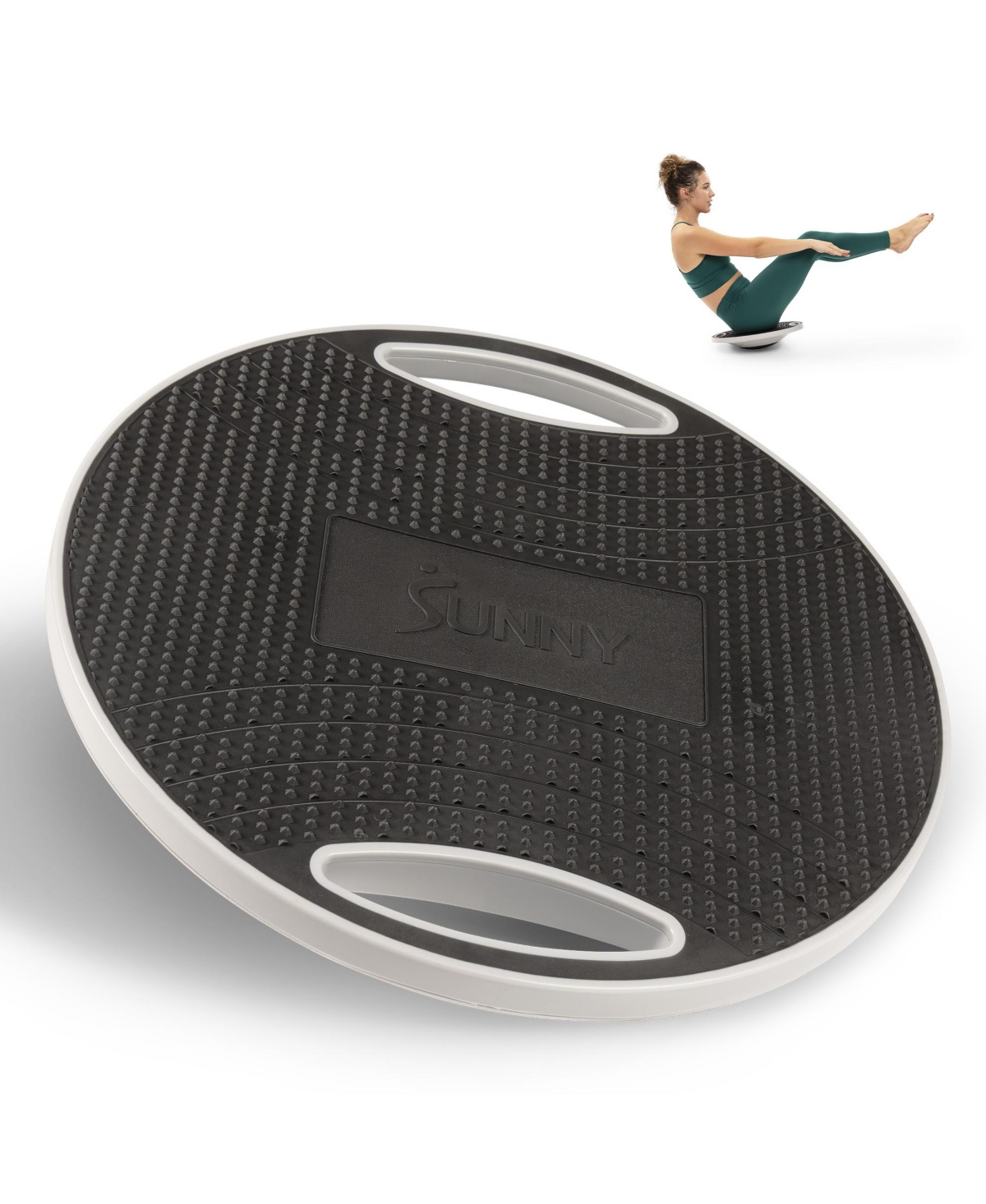 Sunny Health & Fitness 360 Degrees Balance Board with Textured Grip and Built-In Handles for Core Stability and Balance Training - Gray