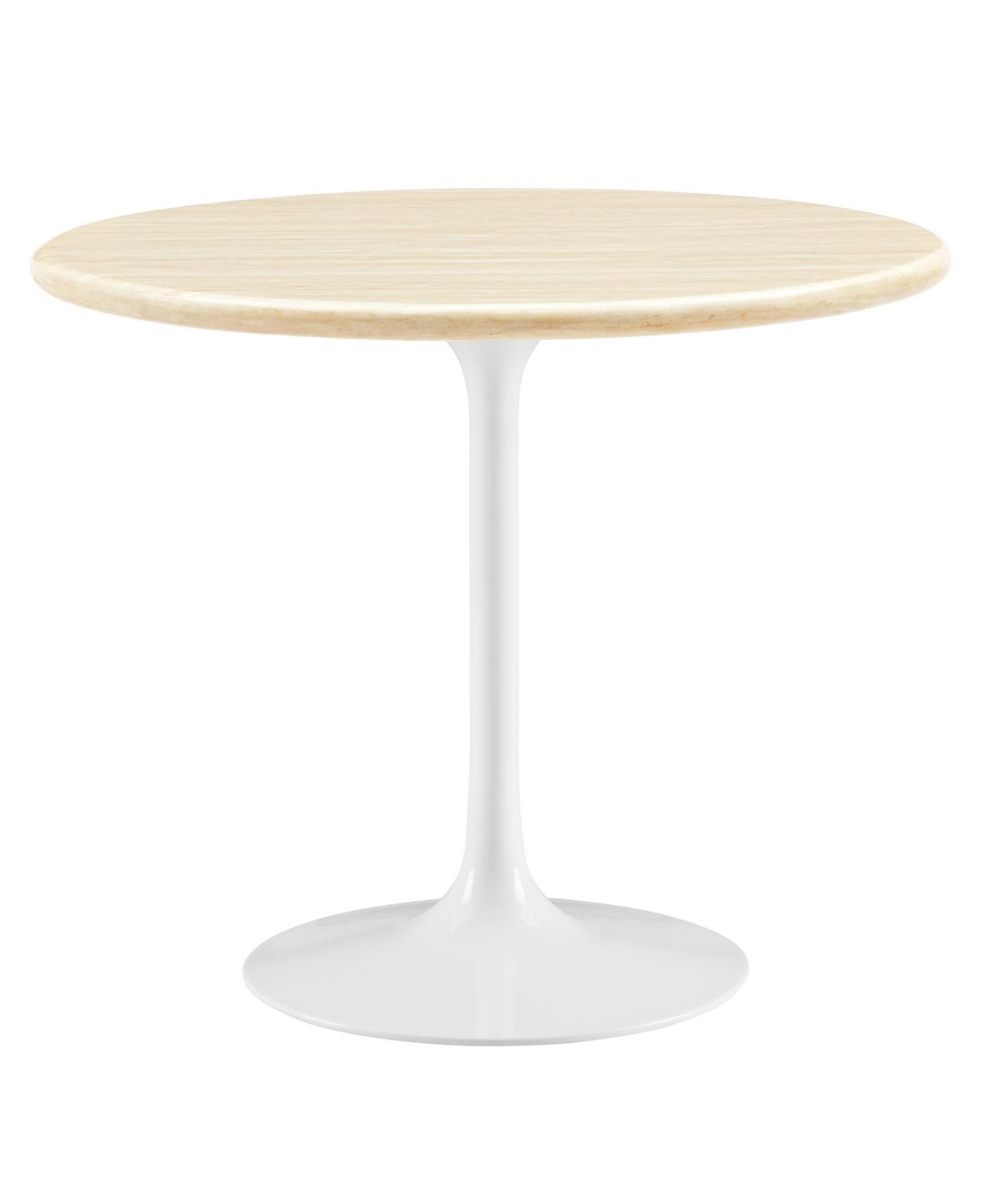 EEI-6748-WHI-TRA 36 in. Lippa Round Artificial Travertine Dining Table, White & Travertine