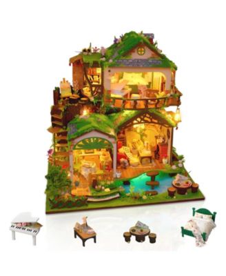 Forest Treehouse 3-Room DIY Dollhouse Kit with LED Lights, Ages 14+