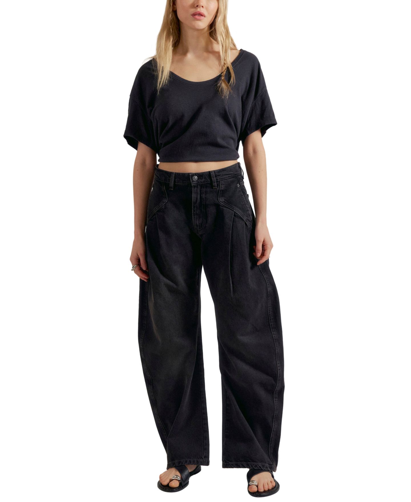 Женские джинсы Free People Golden Hour Low-Rise Barrel Leg Denim, цвет: Тёмно-коричневый — фото 2