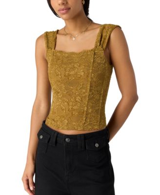 Women's Pretty Little Secrets Lace Floral-Print Square Neck Corset Top