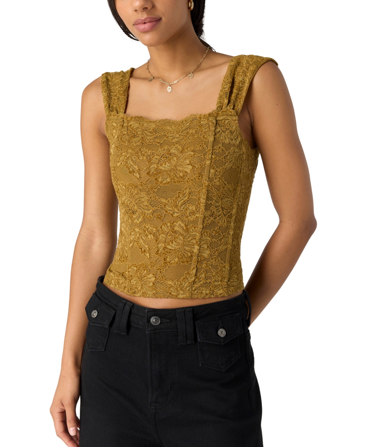 Free People Women's Pretty Little Secrets Lace Floral-Print Square Neck Corset Top