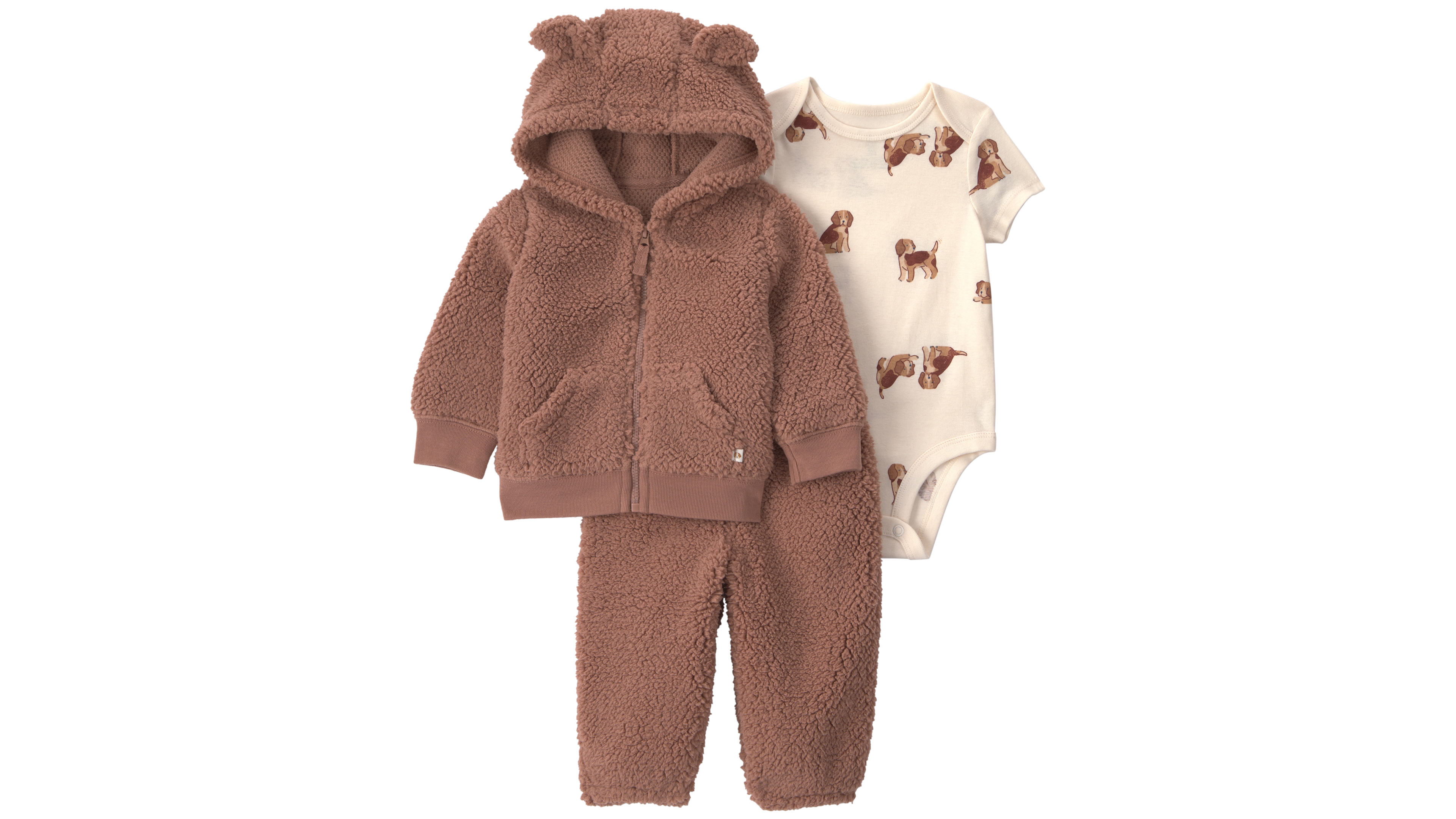 Carter's Baby Boys' Dog Sherpa Hooded Cardigan, Bodysuit and Jogger Pants, 3-Piece Set
