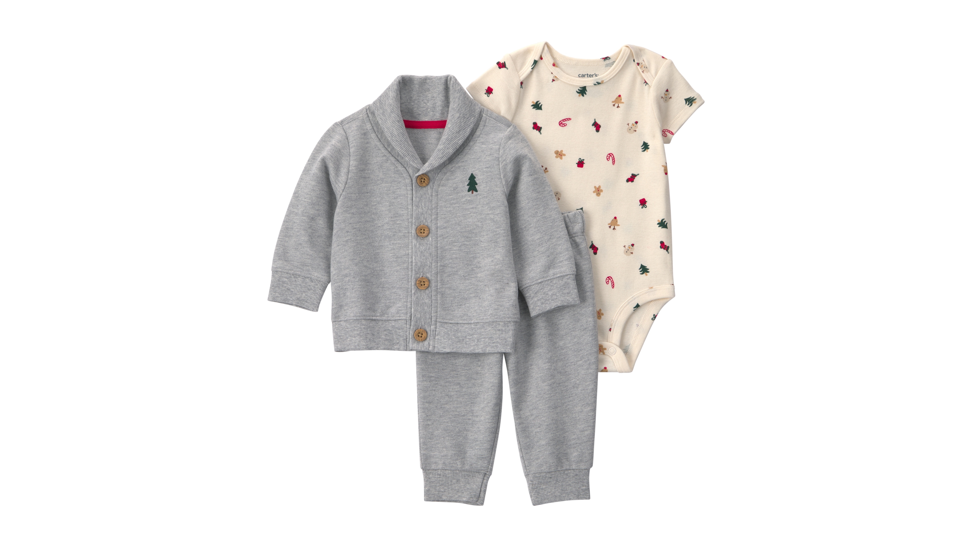 Carter's Baby Boys' Christmas Tree French Terry Cardigan, Bodysuit and Pants, 3-Piece Set