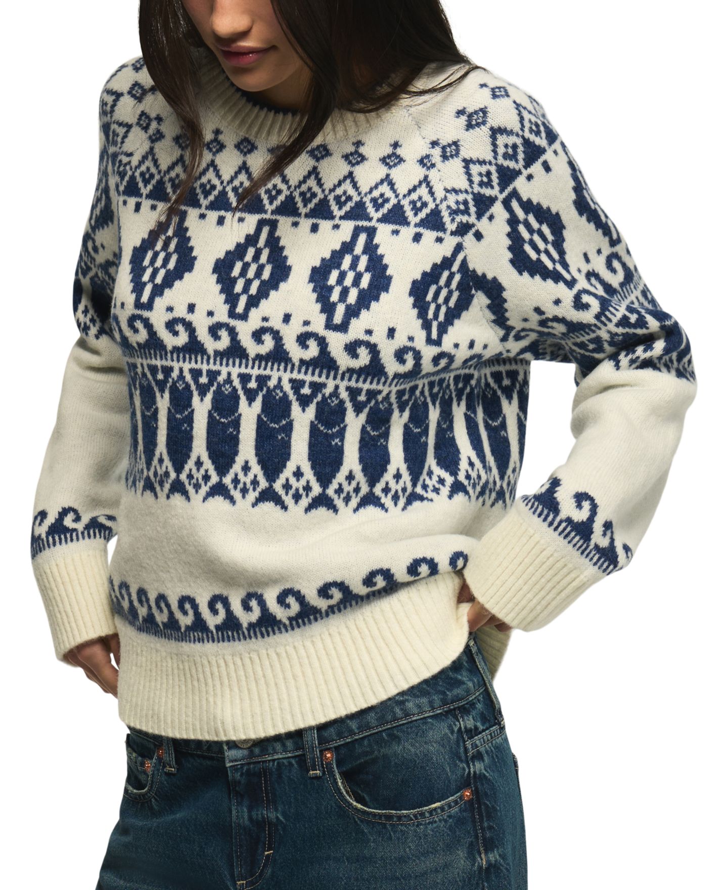 Женский свитер Lucky Brand Raglan Crewneck Fair Isle Long-Sleeve, цвет: Gardenia — фото 4