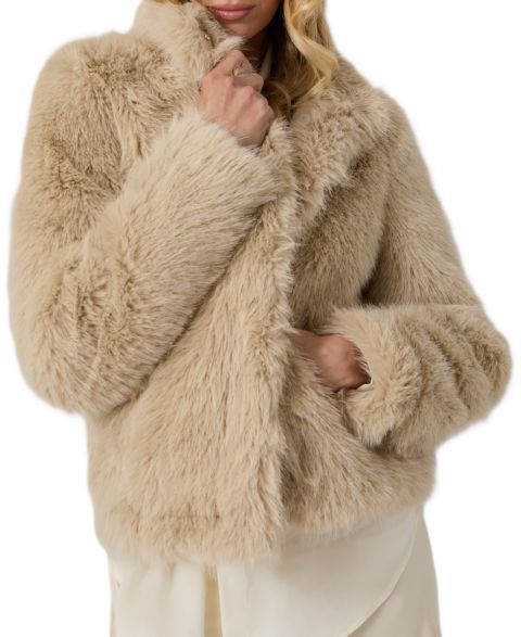 Женская куртка GUESS Luna Leopard-Print High-Neck Faux Fur, цвет: Cemento