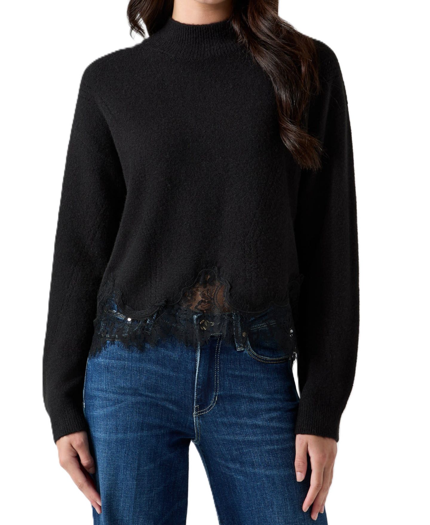 Женский свитер GUESS Hayden Mock Neck Long Sleeve Lace, цвет: Угольно-чёрный — фото 3