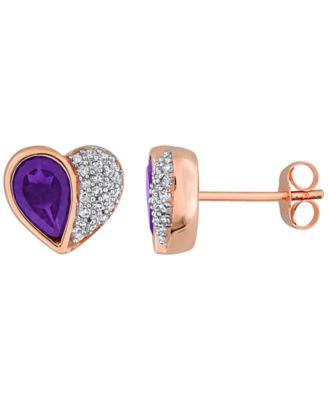 Gemstone and Diamond (1/5 ct. t.w.) Stud Earrings in 10k Yellow or Rose Gold (Available in Amethyst, Citrine, and Garnet)