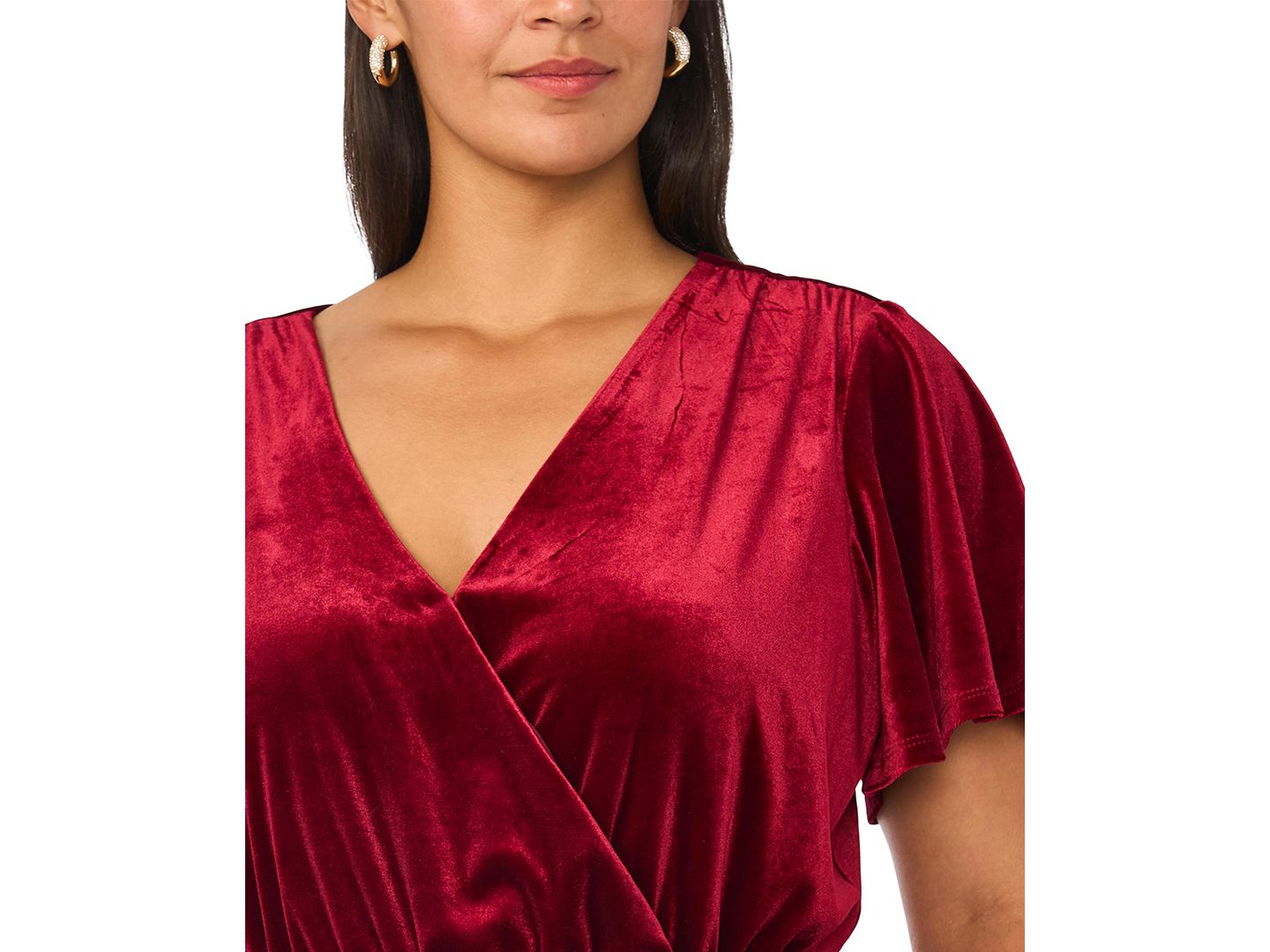 Женский комбинезон Vince Camuto Plus Size Flutter Sleeve Surplice Velvet Wide-Leg Jumpsuit, цвет: Мерло — фото 3