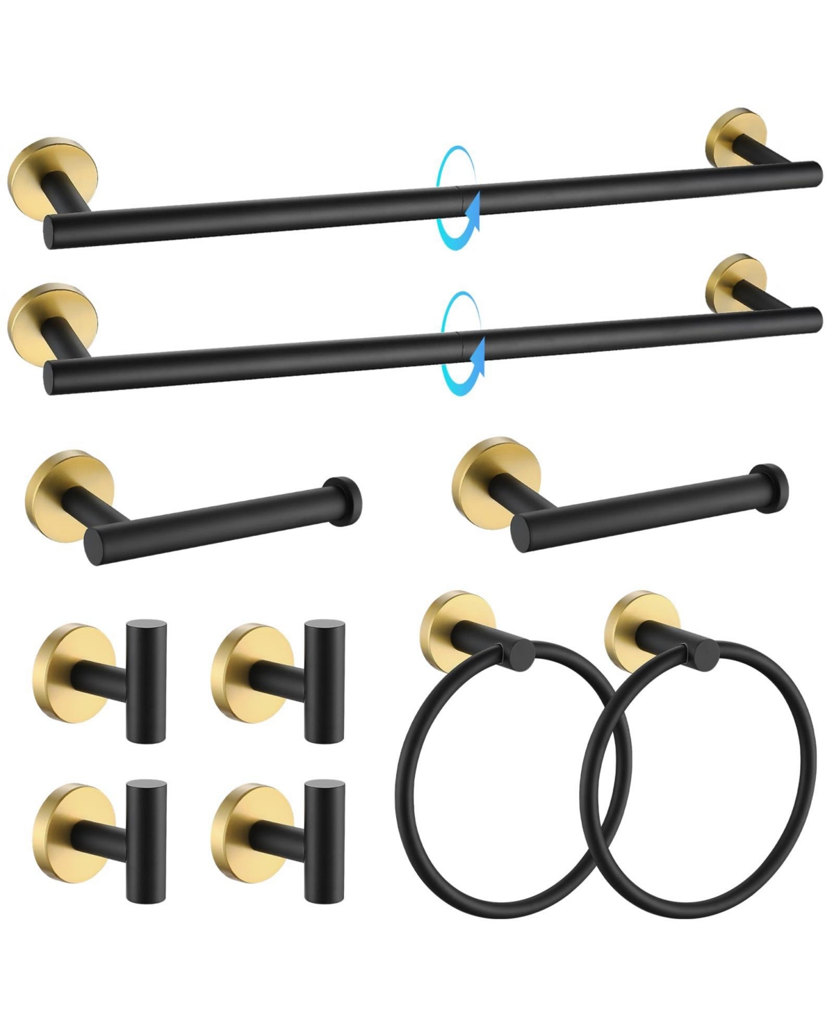 CYQBD10 Pieces 23.6" Bathroom Hardware Accessories Set SUS304 Stainless Steel Towel Bar Wall Mounted - Black gold