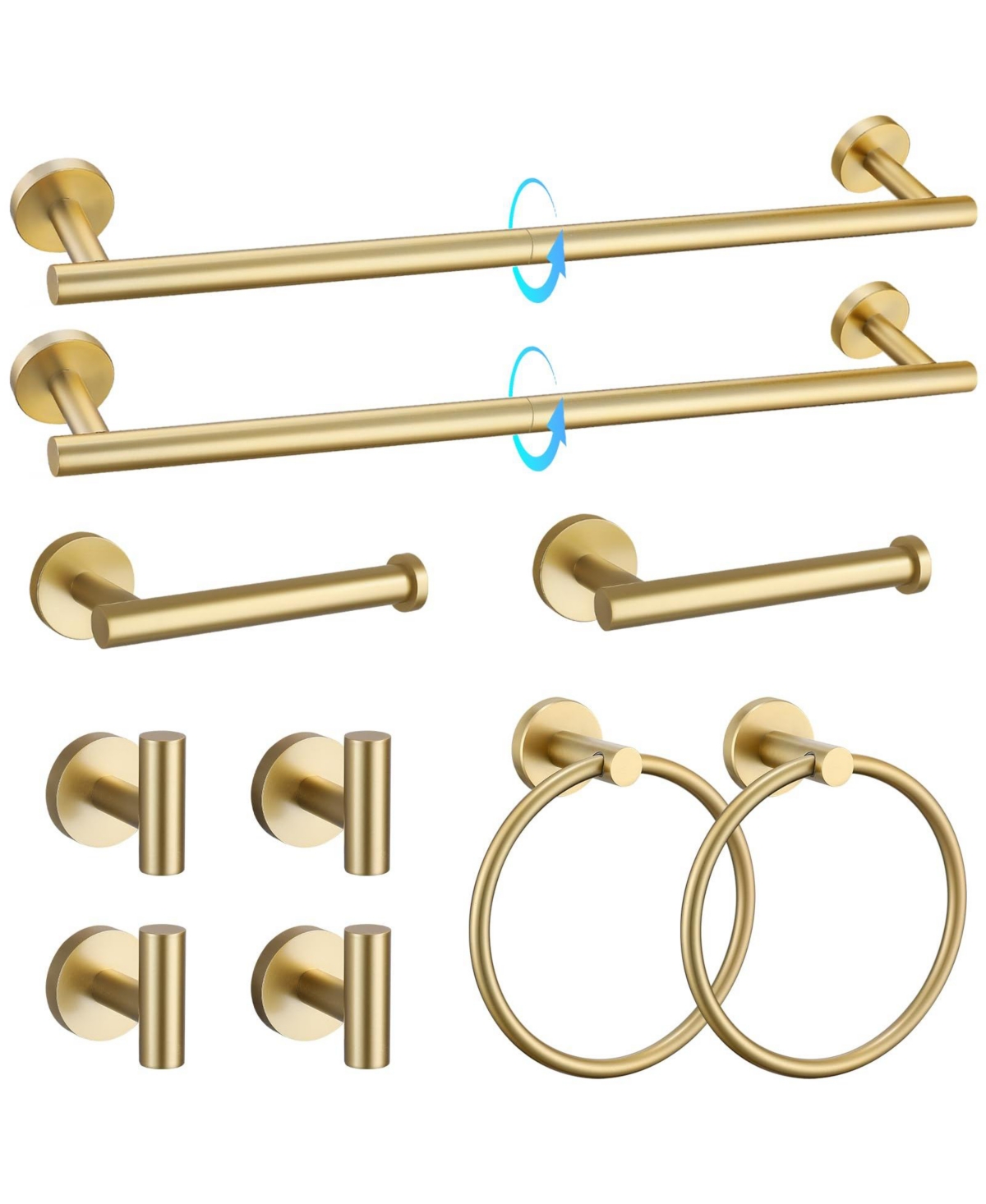 CYQBD10 Pieces 23.6" Bathroom Hardware Accessories Set SUS304 Stainless Steel Towel Bar Wall Mounted - Brushed gold