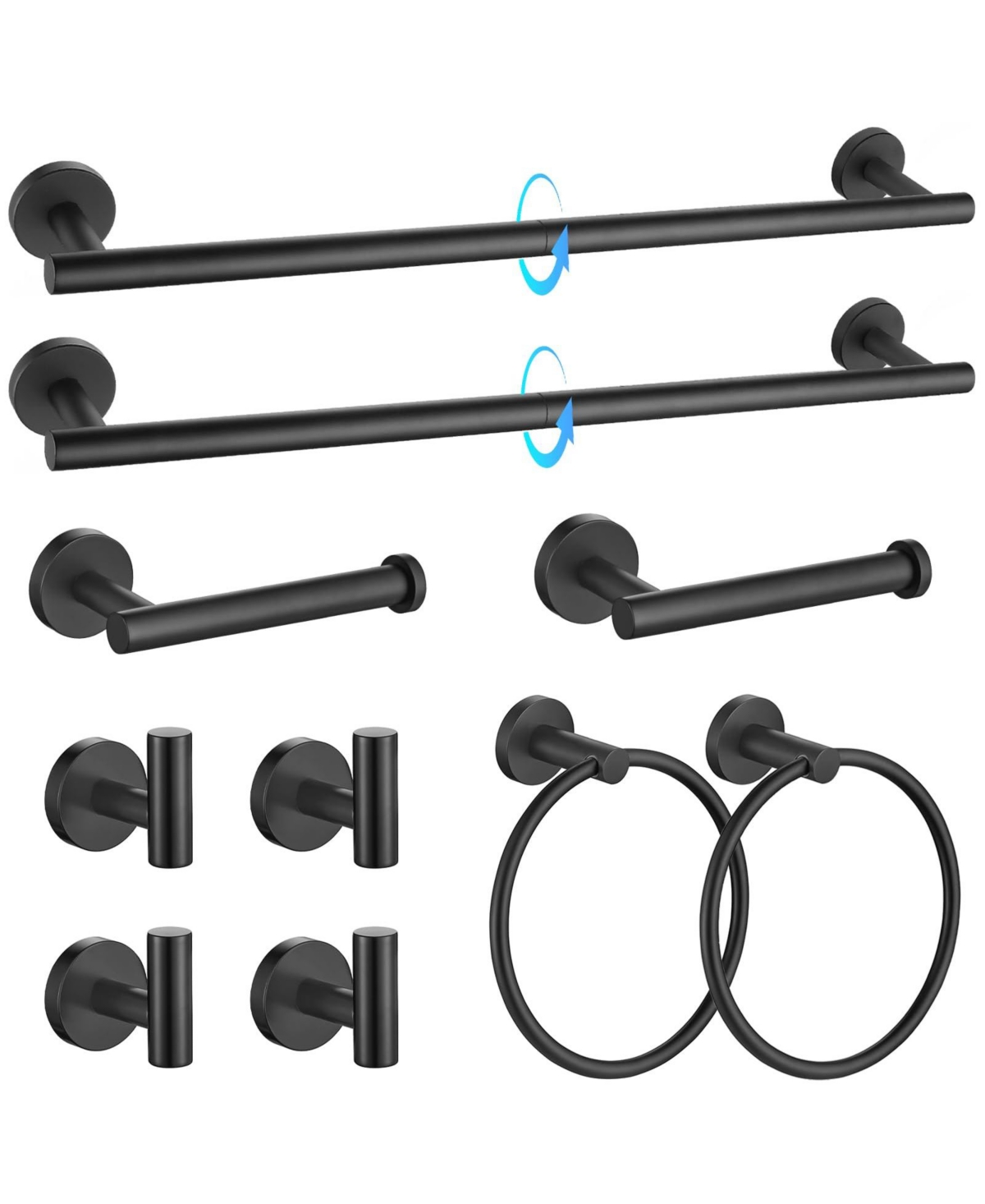 CYQBD10 Pieces 23.6" Bathroom Hardware Accessories Set SUS304 Stainless Steel Towel Bar Wall Mounted - Matte black