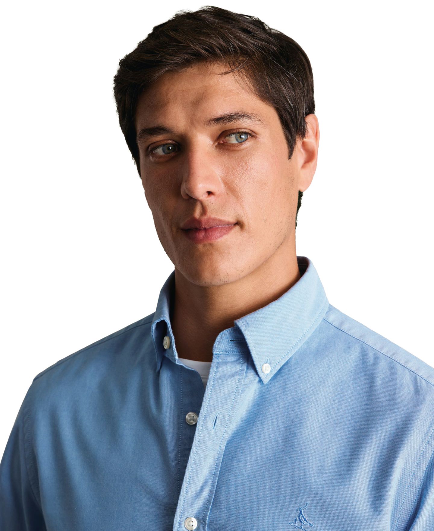 Мужская рубашка Charles Tyrwhitt Slim-Fit Long-Sleeve Natural Stretch Button-Down, цвет: Небесно-голубой — фото 4
