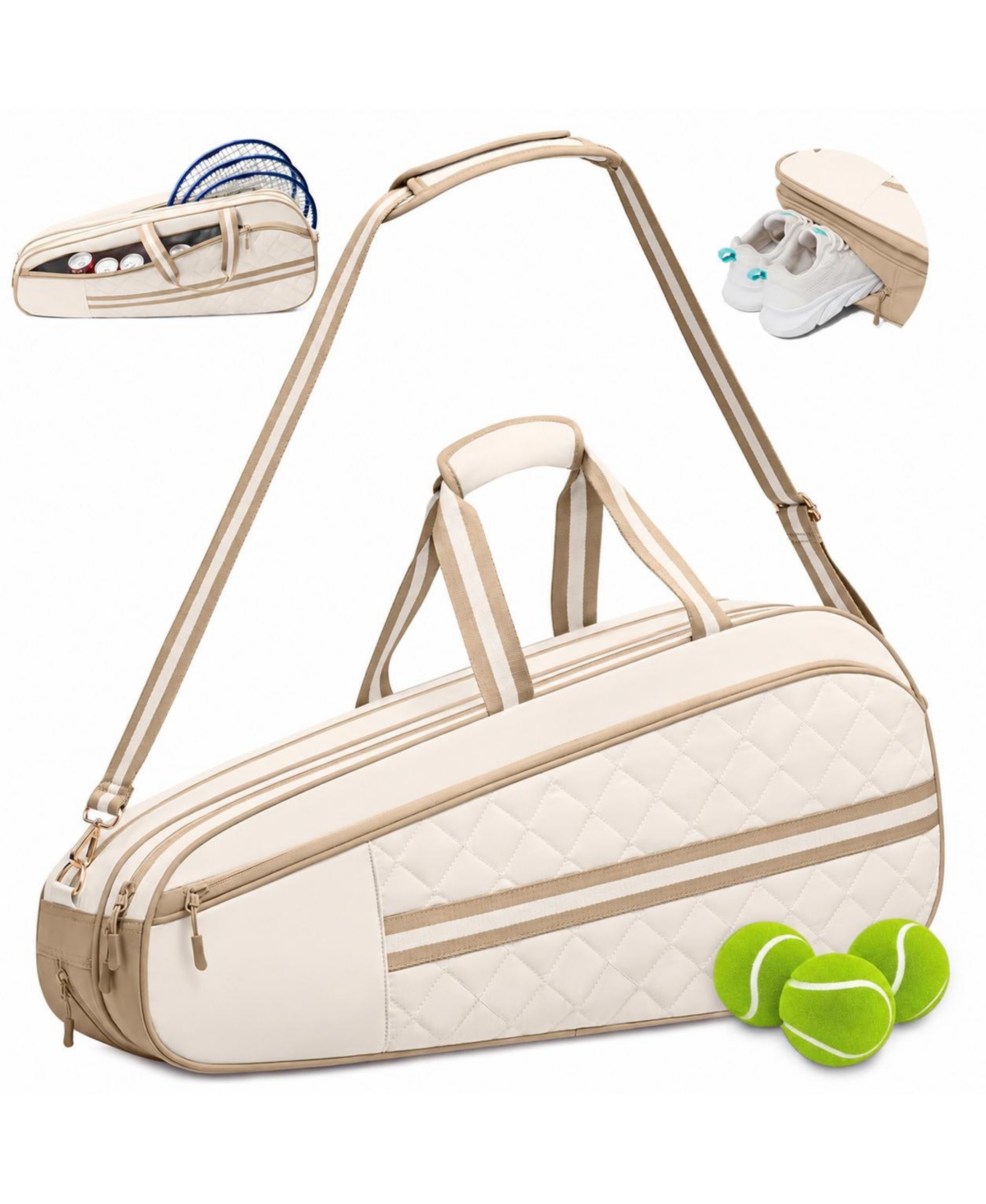 Peneyon Quilted Tennis Bag Holds 3 to 6 Rackets Insulated Wet Pocket Adjustable Strap