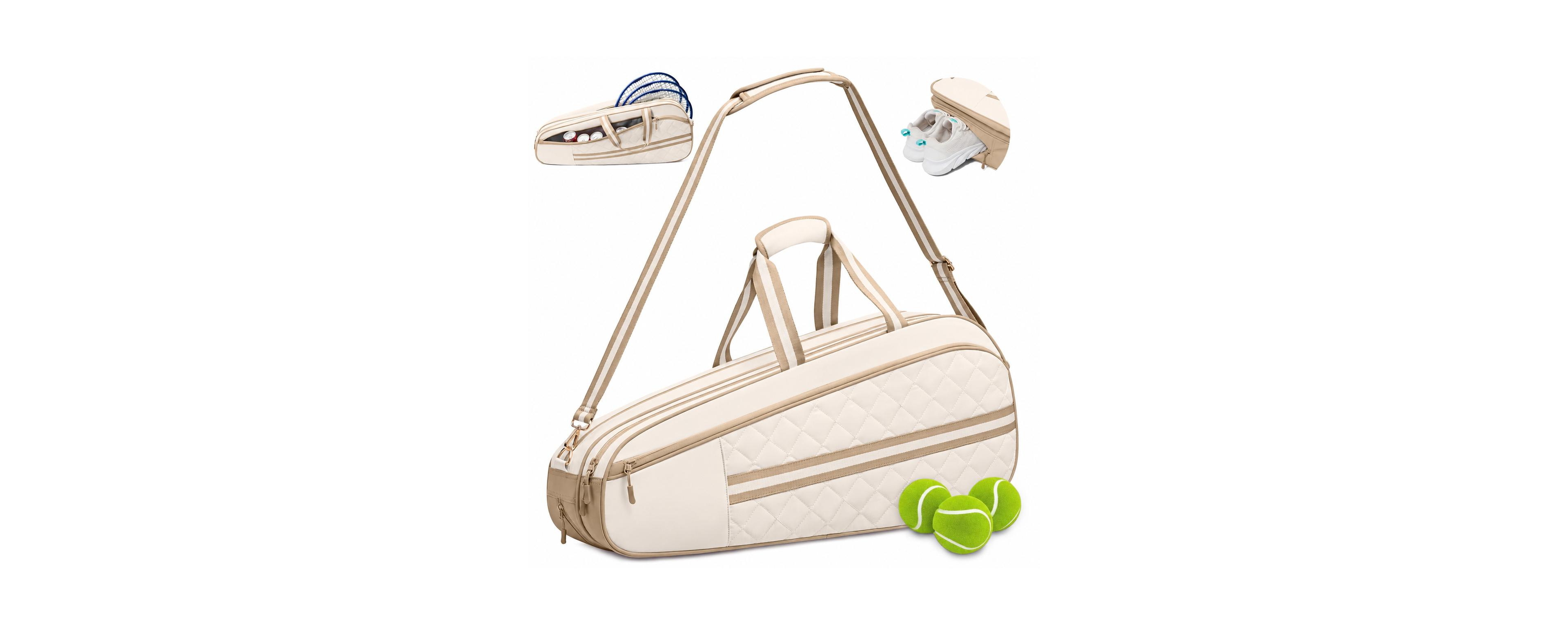 Peneyon Quilted Tennis Bag Holds 3 to 6 Rackets Insulated Wet Pocket Adjustable Strap