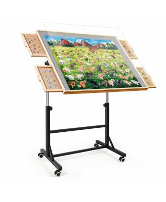 Adjustable Tilting Puzzle Table With Storage Drawers Rolling Portable Craft Station