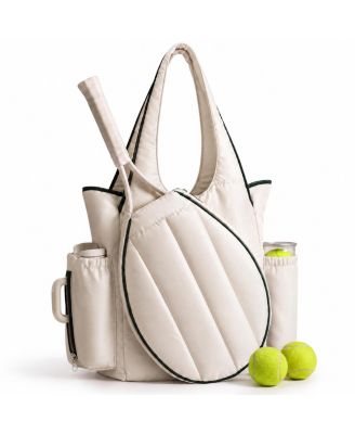 Quilted Tennis Backpack Racket Bag With Tumbler Holder Court Storage