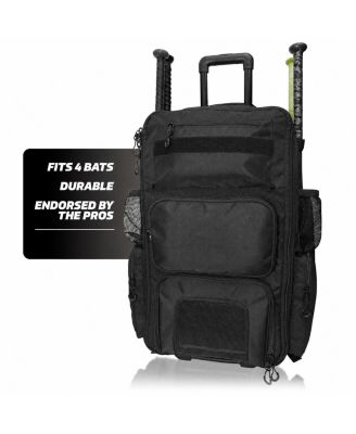 Rolling Softball Baseball Gear Bag With Bat Sleeves Storage Pockets Hanging Hooks Wheels