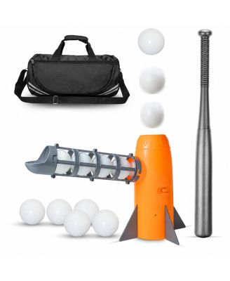 Auto Baseball Pitching Machine Set For Batting Practice With Bat 10 Balls And Sports Bag
