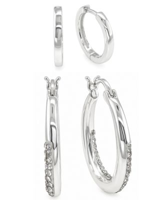 Women's Crystal Hoop Earrings Set, 4 Pieces