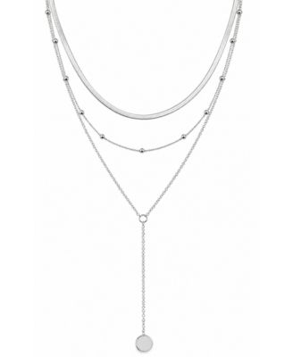 Triple Chain 15" Layered Y-Necklace in Silver Plate