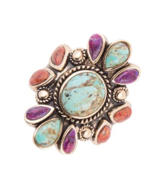 Multi-Stone Turquoise and Coral Painted Canyon Gold-Tone Ring