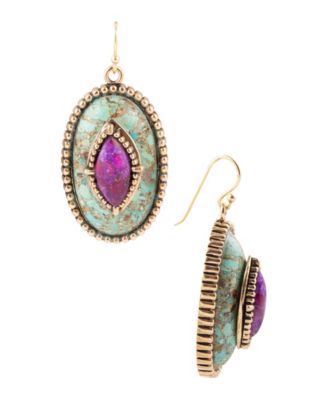 Genuine Blue Turquoise and Genuine Purple Turquoise Stacked Stone Drop Earrings