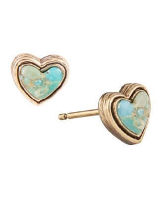 Women's Genuine Blue Turquoise Heart Stud Earrings
