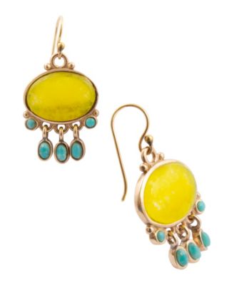 Genuine Yellow Quartz and Genuine Blue Turquoise Sunset Mesa Drop Earrings