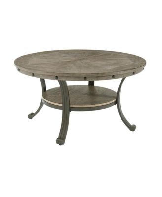 Round Coffee Table in Pewter Finish, Metal and Wood