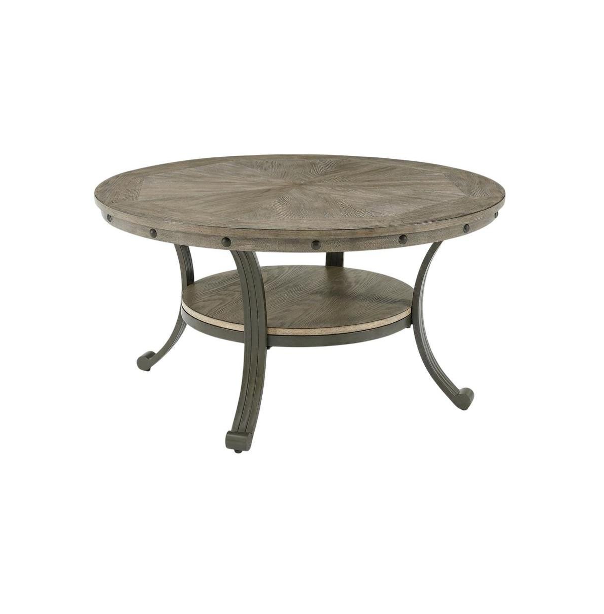 FurniFact Round Coffee Table in Pewter Finish, Metal and Wood
