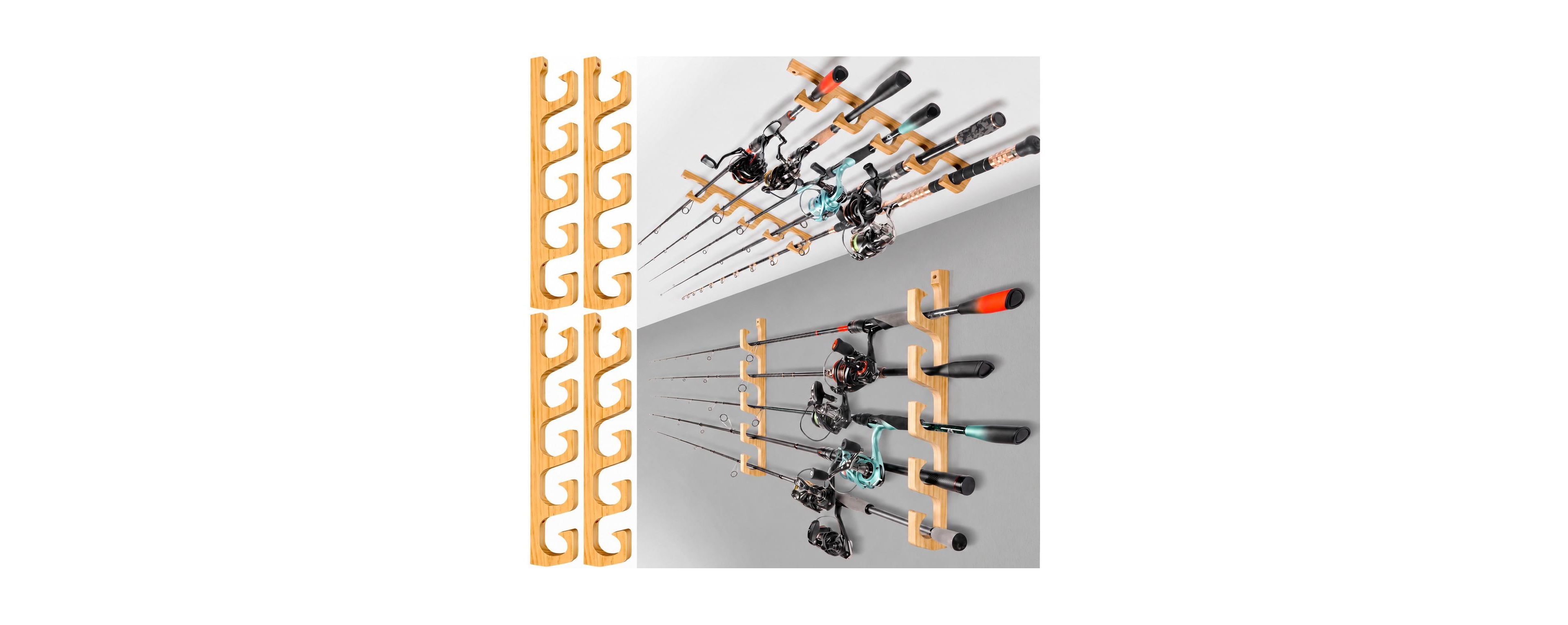 Magicorange Solid Wood Fishing Rod Holder Wall Ceiling Mount Storage Rack for Poles Nets