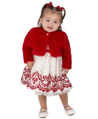 Baby Girls' Puff-Sleeve Holiday Jacket, Dress, and Bloomer, 3-Piece Set