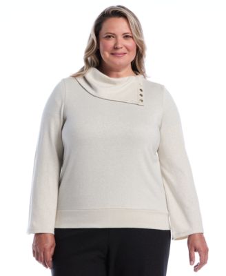 Plus Size Cowl Neck Bell Sleeve Metallic Top