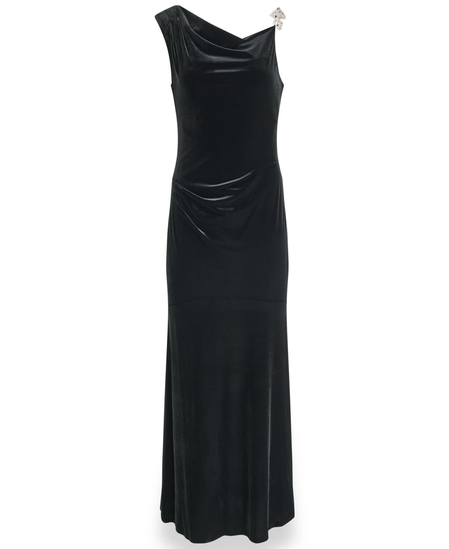 Женское платье Donna Karan New York Crystal-Beaded Cowl Neck Ruched Velvet Gown, цвет: Чёрный — фото 6