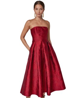 Women's Fit & Flare Strapless Floral-Print Midi Dress