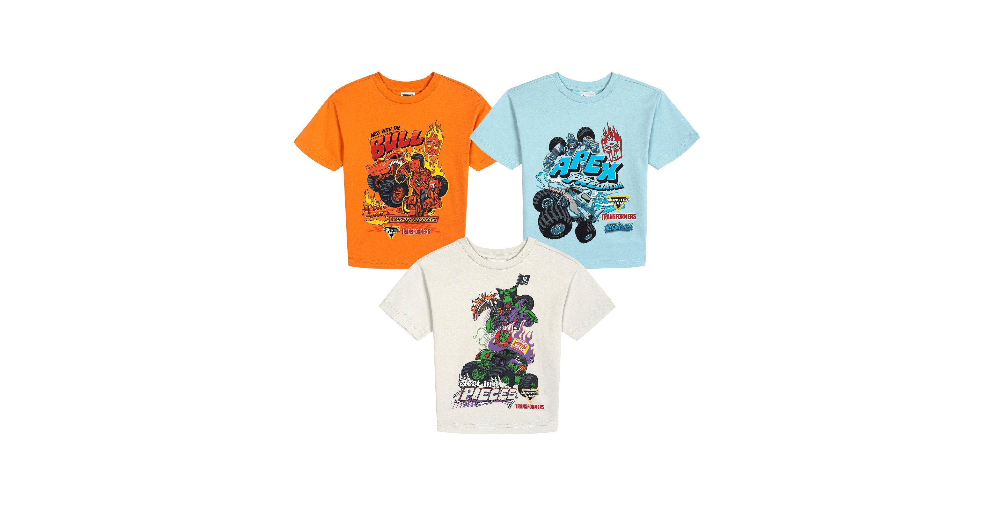 Transformers Toddler Boys' 2T-5T Monster Jam Graphic Short-Sleeve T-Shirts, 3-Pack