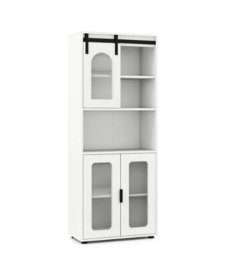 59 in Farmhouse Floor Cabinet with Sliding Barn Door and Open Shelf