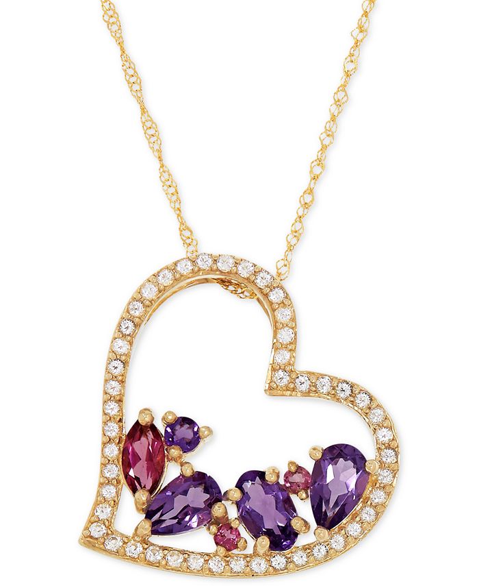 Macy s Multi Gemstone Heart Pendant Necklace 1 ct. t.w. in 14k