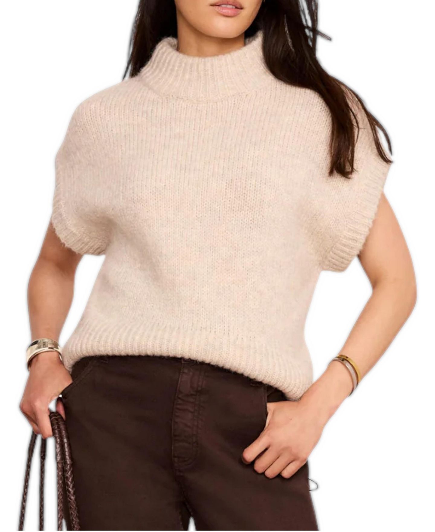 Женский свитер Mint Velvet High-Neck Wool-Blend Cap-Sleeve, цвет: Чёрный — фото 1