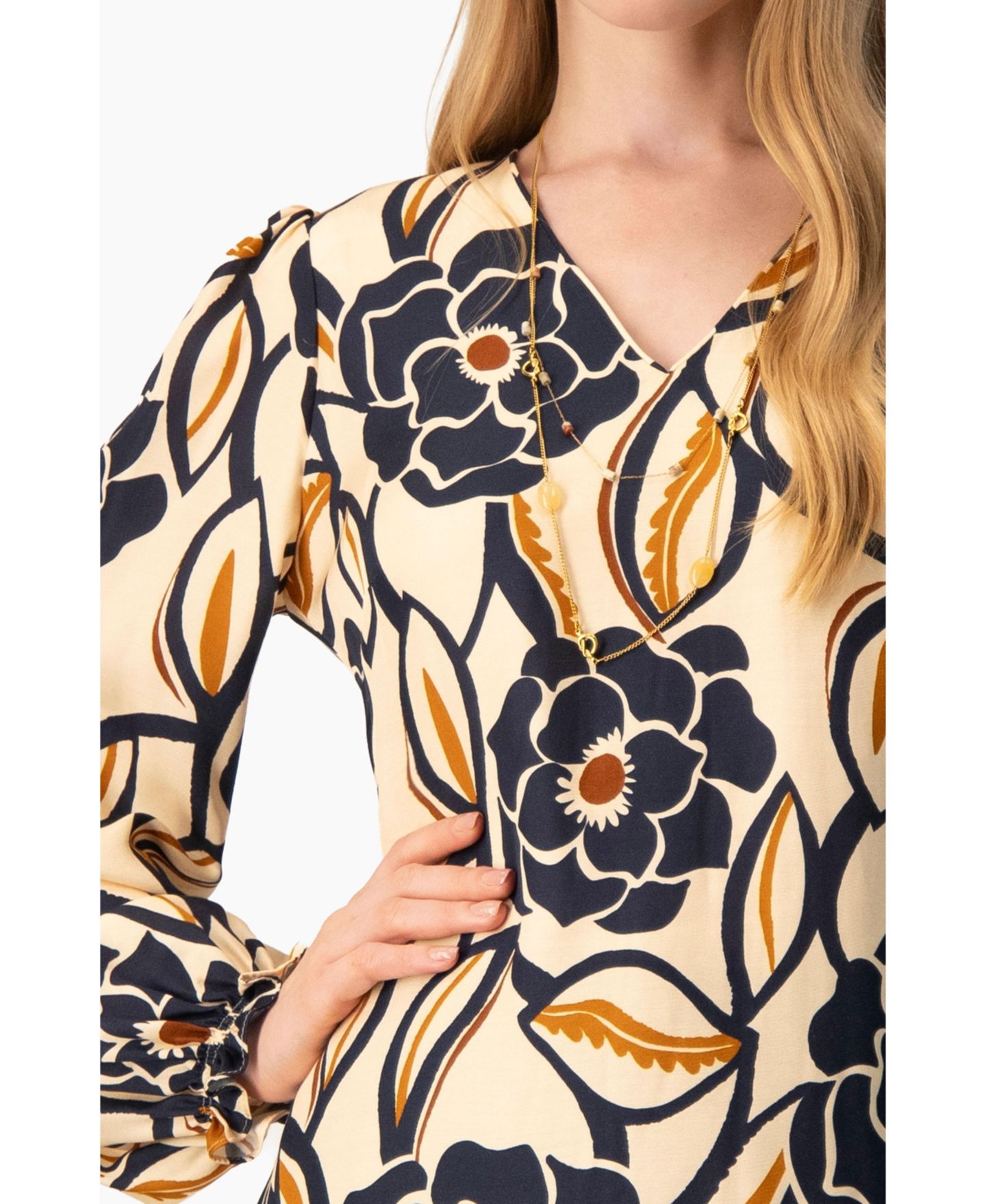 Женская блузка Ivonne Floral-Print Bishop-Sleeve Long-Sleeve, цвет: Слоновая кость — фото 6