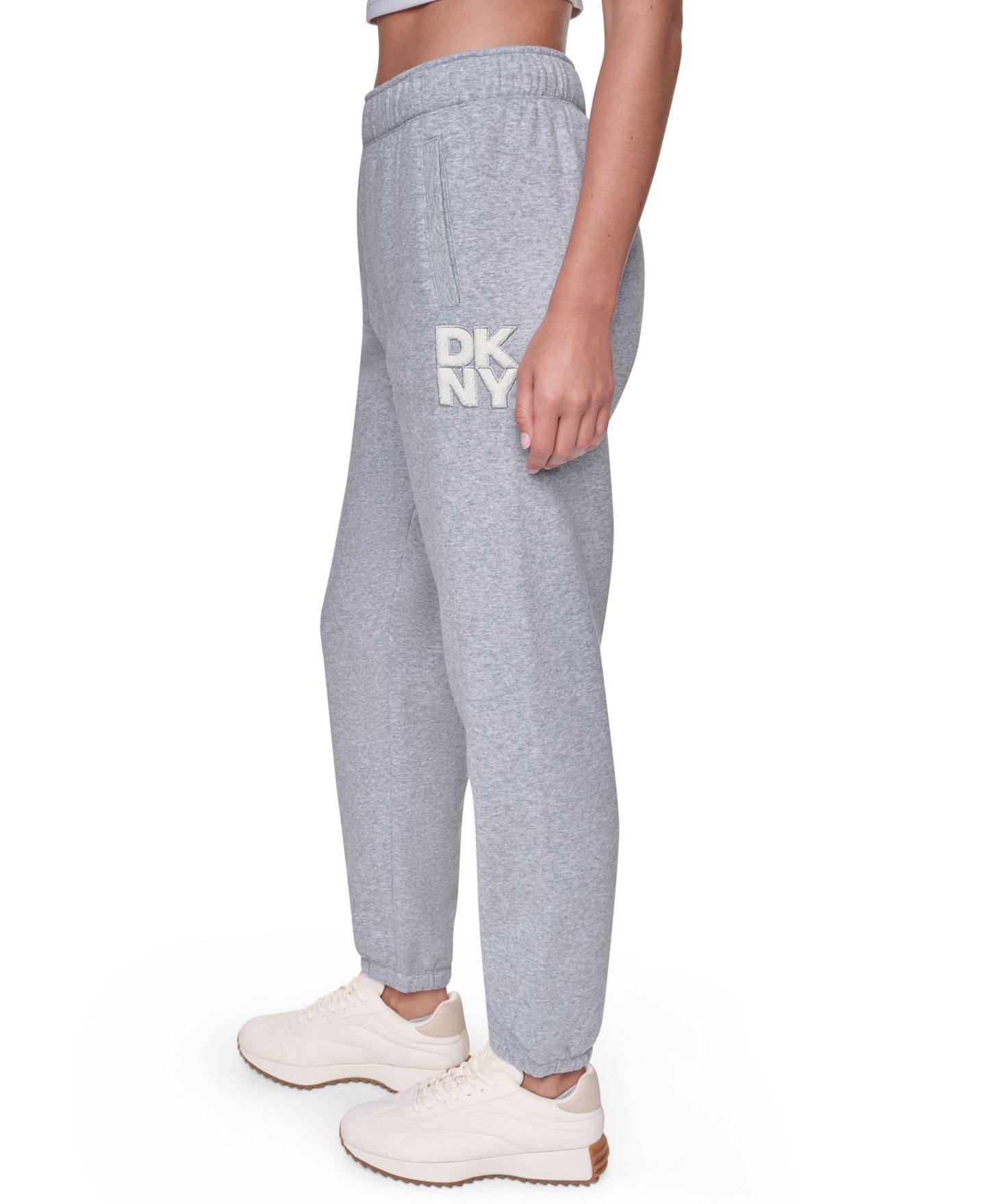 Женские брюки DKNY Sport Chenille Applique Logo Mid Rise, цвет: Жемчужный серый меланжевый — фото 3