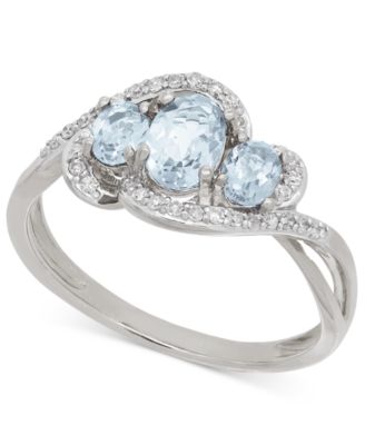 Macy's Aquamarine (3/4 Ct. T.w.) And Diamond (1/8 Ct. T.w.) Three Stone ...