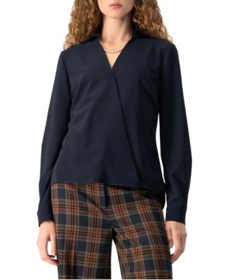 Women's V-Neck Wrap Blouse with Barrel Cuffs