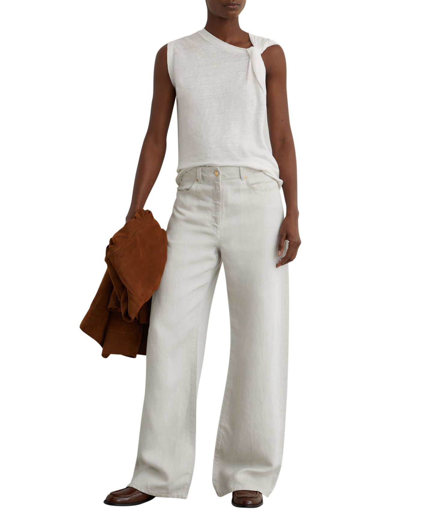 Женский топ REISS Taylor Sleeveless Linen Asymmetric-Neck, цвет: Белый — фото 3