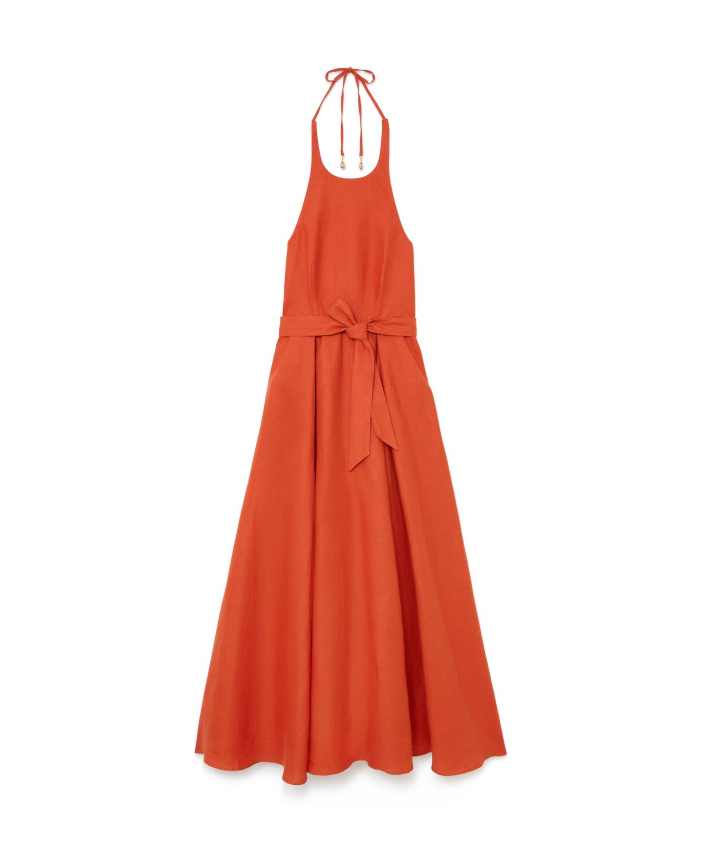Женское платье REISS Paules Open-Back Pleated Linen, цвет: Коралловый — фото 4