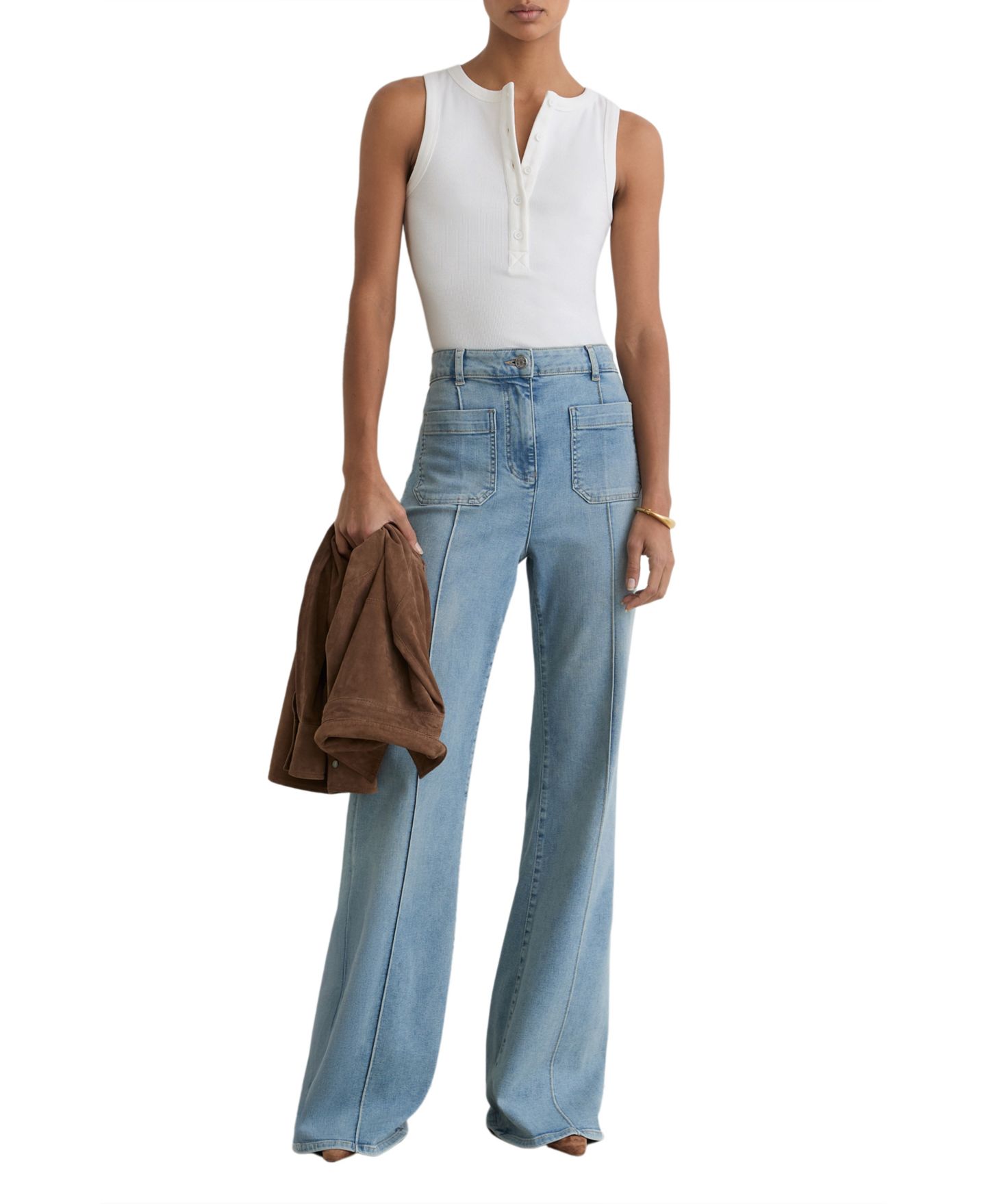 Женский жилет REISS Rita Ribbed Sleeveless Crewneck, цвет: Белый — фото 3