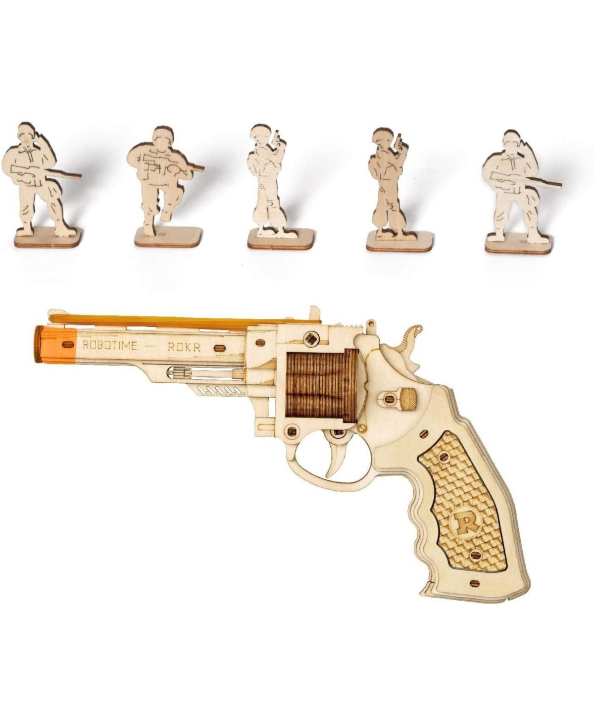 Robotime 3D Puzzles Rubber Band Toy Model Craft Kit Unique Gift for Friends and Family, Multicolored, 8.7"1.5"4.9" - Light Beige