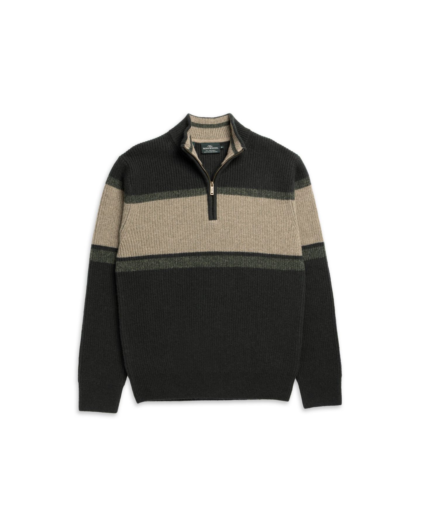 Мужской свитер Rodd & Gunn Clover Park Merino Wool Quarter-Zip Funnel Neck, цвет: Тёмно-зелёный — фото 2