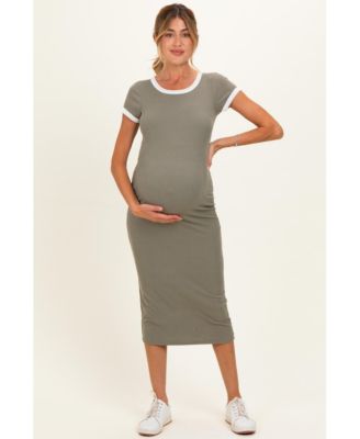 Women's Faded Olive Colorblock Trim Midi Dress